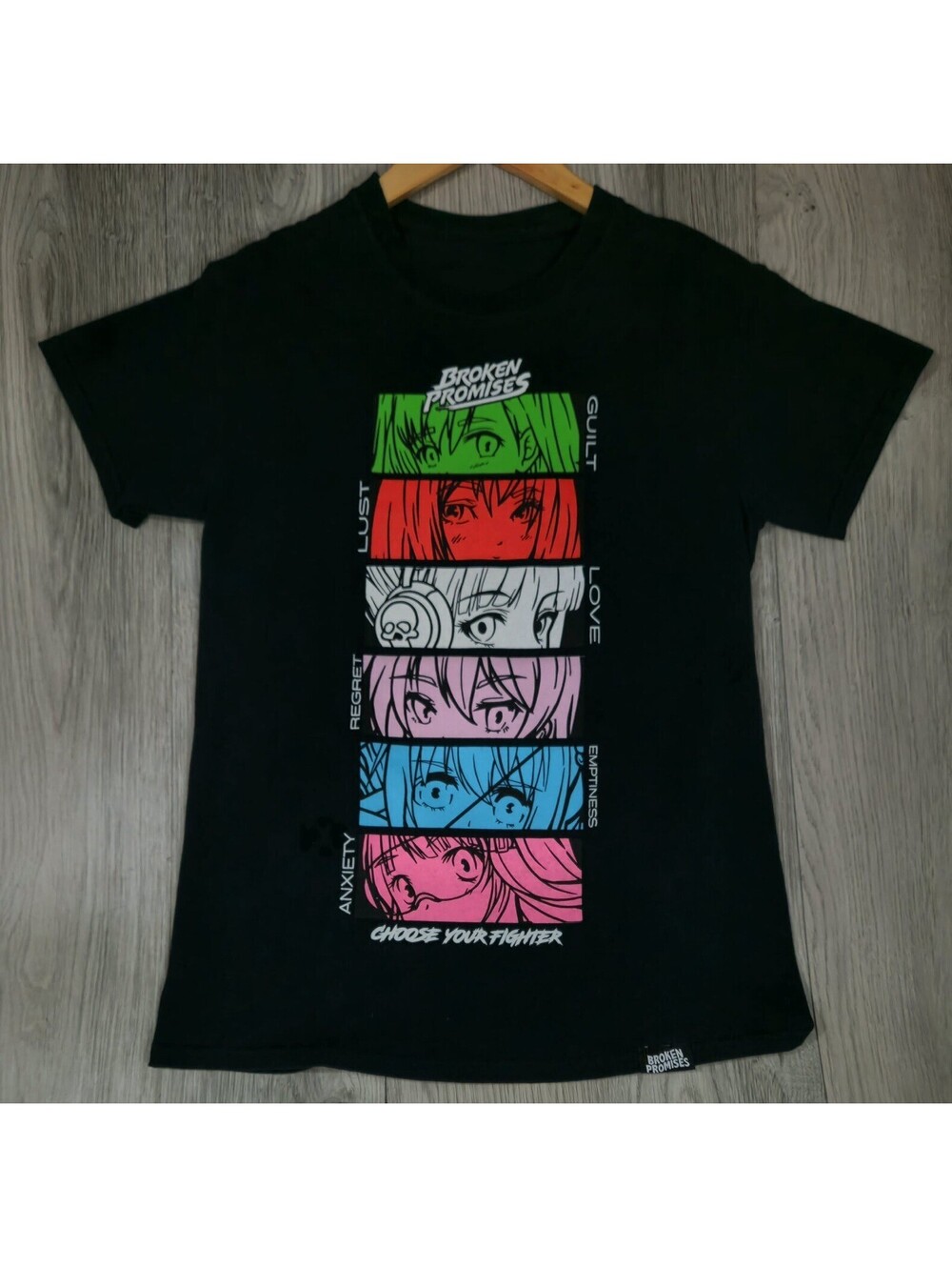 Broken Promises Choose Your Fighter Anime Graphic T-Shirt Black XS #14